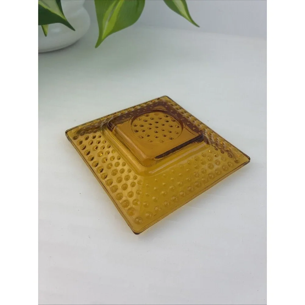 Vintage Collectible Amber Hobnail Trinket Dish Candle Holder MCM Catchall